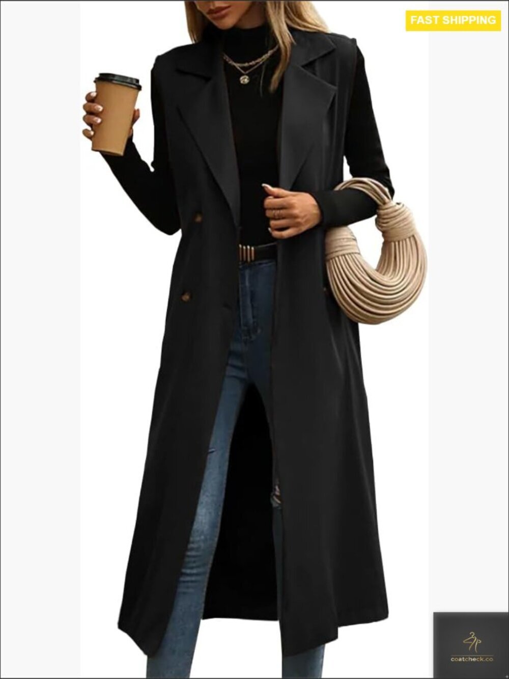 Sleeveless Trench Vest Classic Double Breasted Chic Office Blazer Jacket